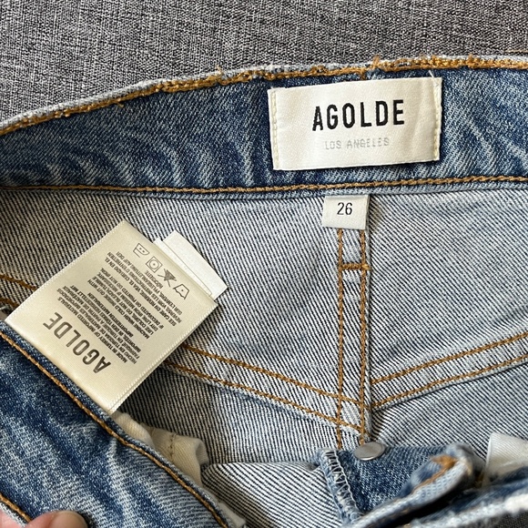 Agolde Riley Distressed Straight Button Fly Jeans - Women's Size 26 - Blue - Picture 4 of 9